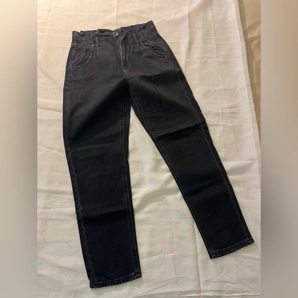 American Eagle “Mom Jean” with handkerchief waist, color black. Size 2.